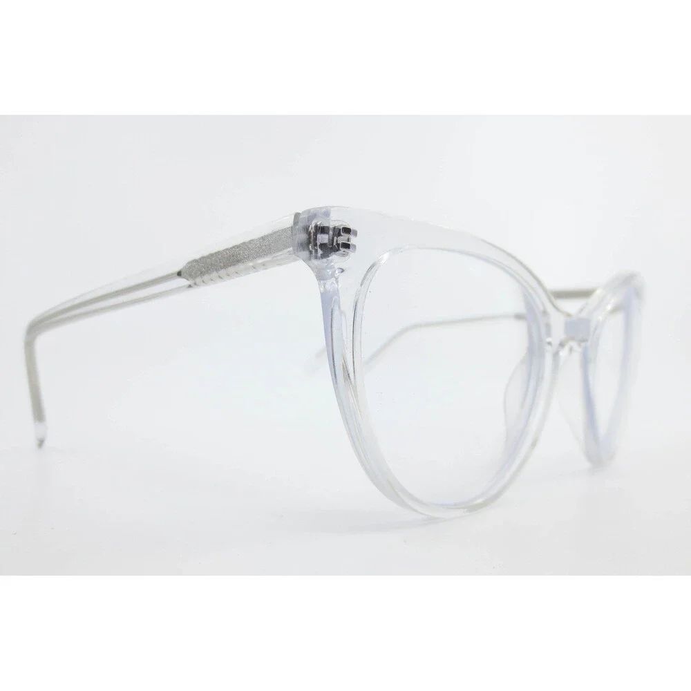 Crystal Clear Cat Eye Eyeglass Frames Silver Accent 52-19-145 Transparent 36509